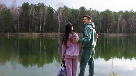 couple talking in the forest