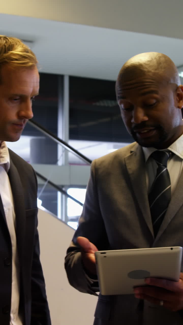 Business people discussing over digital tablet