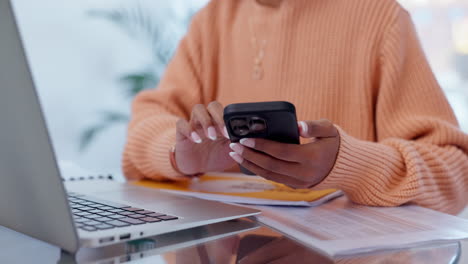 Laptop,-social-media-and-phone-with-hands