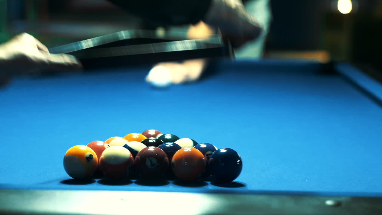 Premium stock video - Starting off a game of billiards filmed on a ...