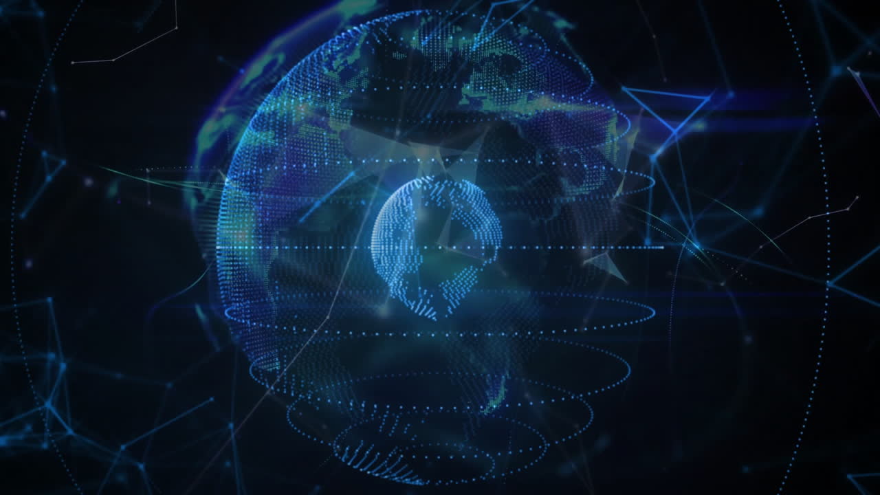 Animation of network of connections over globe on black background