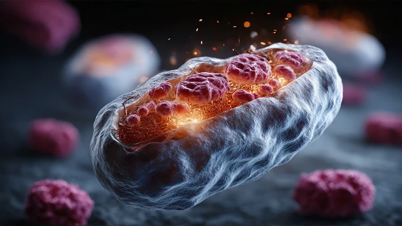 Intricate Visualization of Cellular Structures with Glowing Components, Highlighting Dynamic Microcosm in a Vibrant Scientific Illustration Pertaining to Biological Research