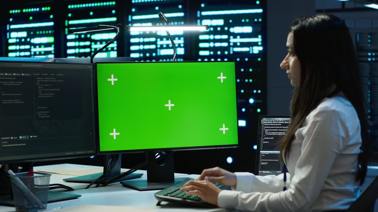 administrador en el centro de datos utilizando el ordenador modelo para diseñar, implementar y administrar el equipo