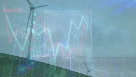 animación de gráficos y datos financieros sobre la turbina eólica