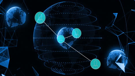 animation of digital globe with user icons showing global network communication