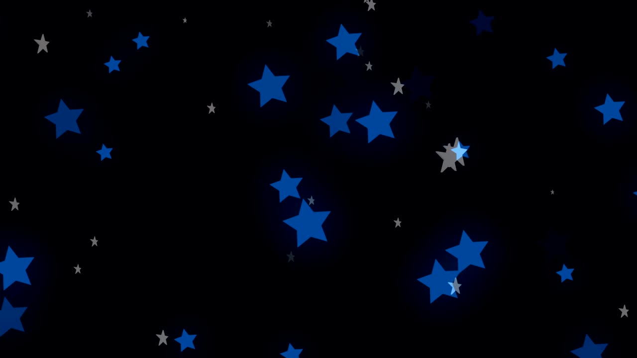 video generado digitalmente de estrellas de color azul y gris moviéndose contra un fondo negro