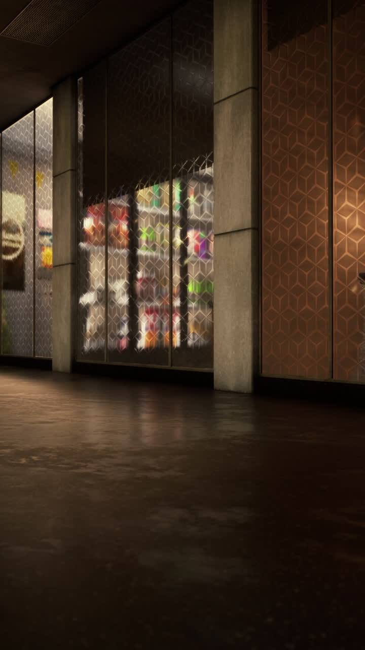 Dark and Minimalist Store Interior at Night