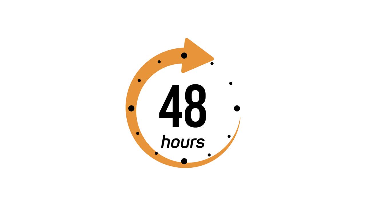 Clock 48 hours icon isolated on white background. 48 hours service symbol. Delivery service, online deal remaining time website symbols. 4K Video motion graphic