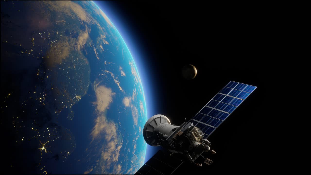 satélite artificial de la tierra. un satélite que vuela en el espacio sobre el globo