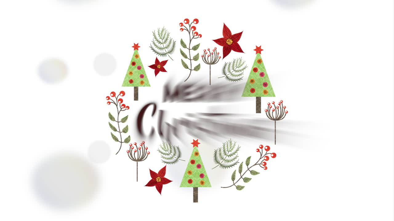 feliz tarjeta de navidad con hojas, corona y estrellas.