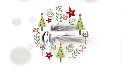 feliz tarjeta de navidad con hojas, corona y estrellas.