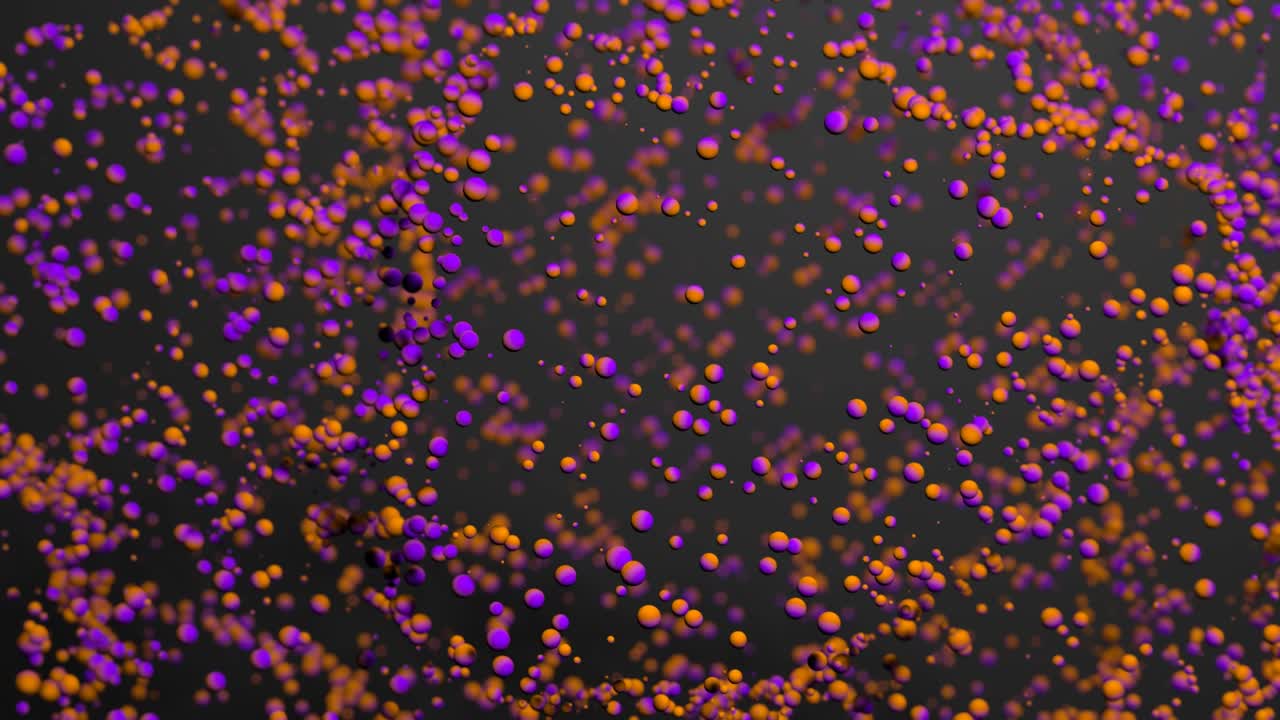 partículas abstractas de color naranja violeta pulsando fondo 4k. diseño de movimiento con puntos en fondo oscuro