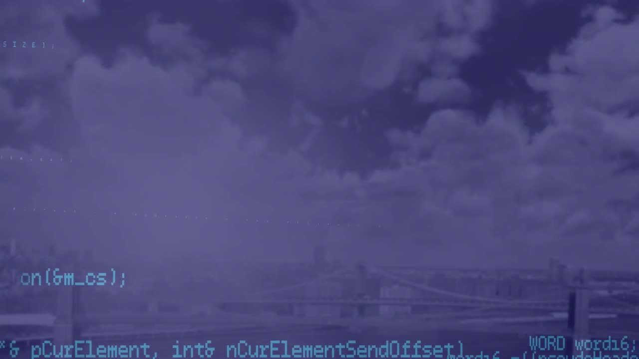 animación del procesamiento de datos sobre una vista aérea del paisaje urbano contra el cielo.