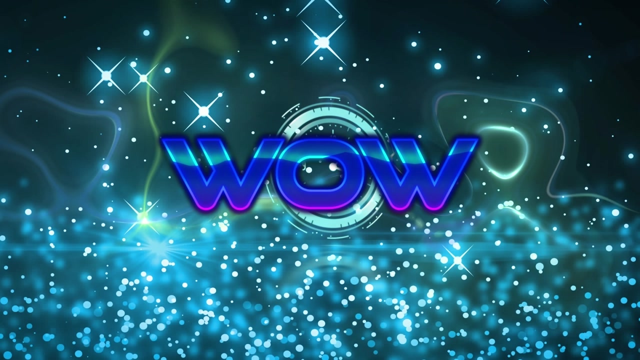 Animation of wow text over stars and spots
