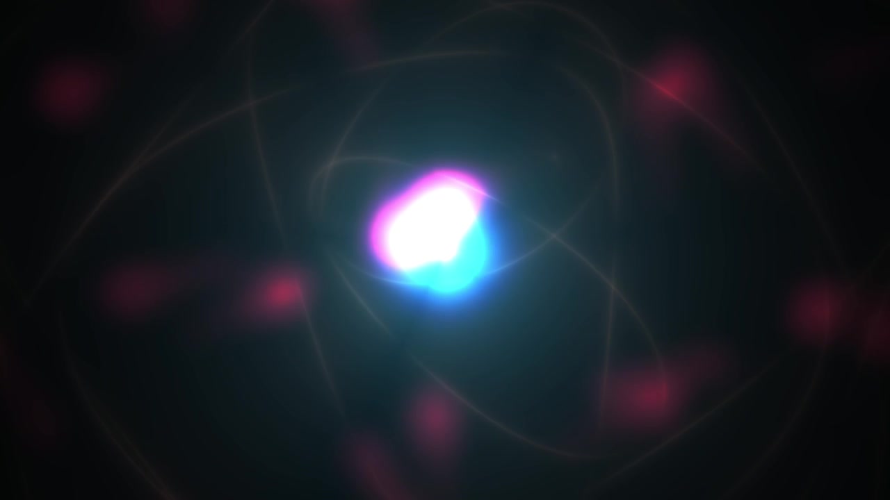Animated Atomic Structure with Glowing Nucleus and Orbiting Electrons