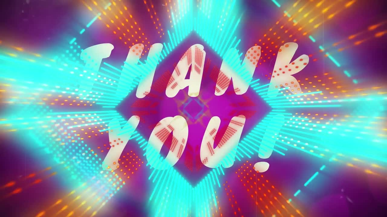 다채로운 모양 위에 감사 텍스트의 애니메이션