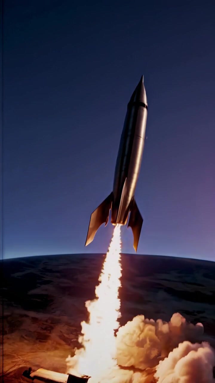 Vintage Style Rocket Launching Into Space