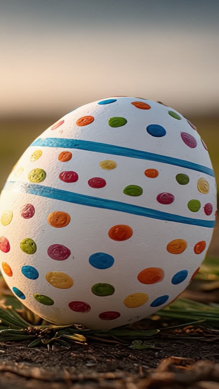 Vibrant Decorative Easter Egg Set Against a Soft Natural Background, Showcasing Whimsical Dots and Stripes for Festive Celebrations and Springtime Joy