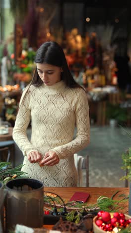 woman crafting christmas decorations