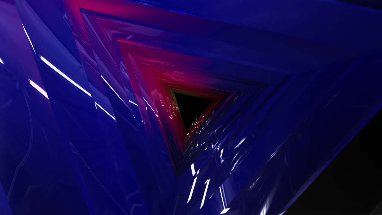 túnel triangular abstracto iluminado por luces de colores