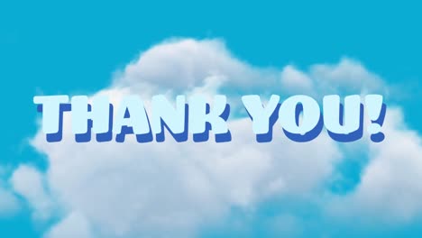 animación de texto de agradecimiento sobre formas y cielo con nubes