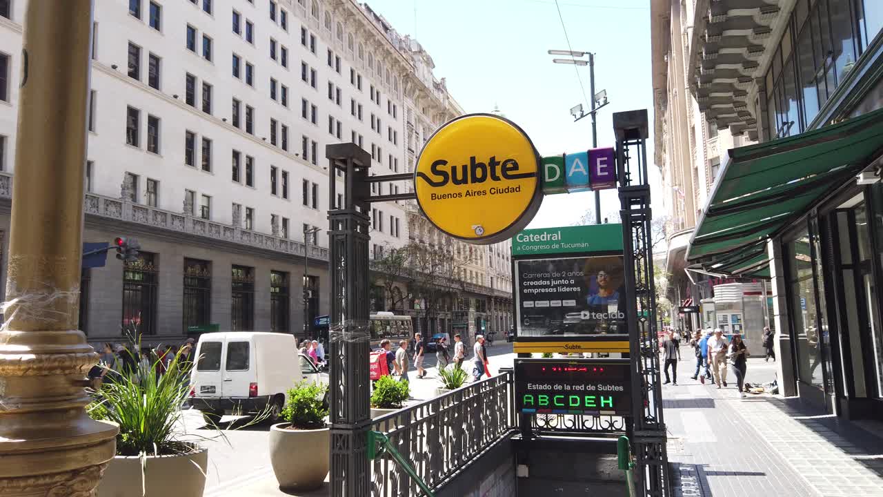Metro entrance at buenos aires, south american city daylight establishing
