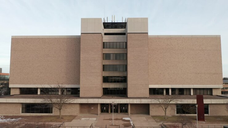 Veduta aerea, edificio del campus presso l'Università del Wisconsin Stevens Point
