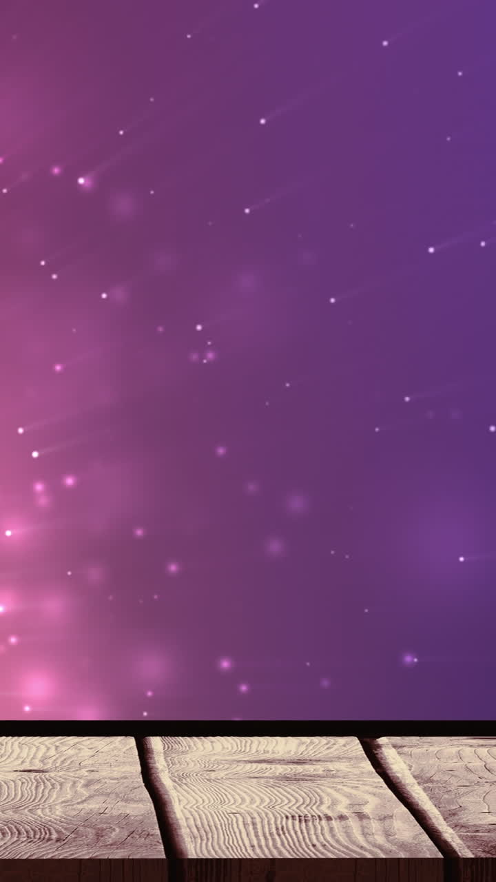 animación de una botella de vino tinto sobre luces sobre fondo violeta con superficie de madera