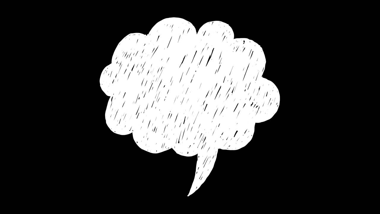 Animated Hand-drawn White Scribble Speech Bubble on Black