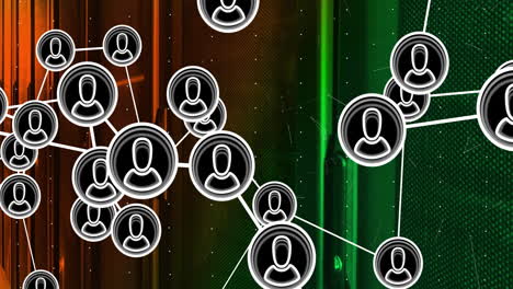 animación de conexiones con íconos de personas y procesamiento de datos a través de servidores informáticos