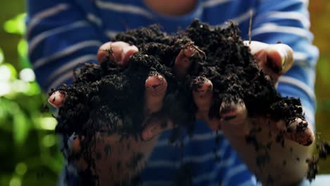 woman holding fertile soil