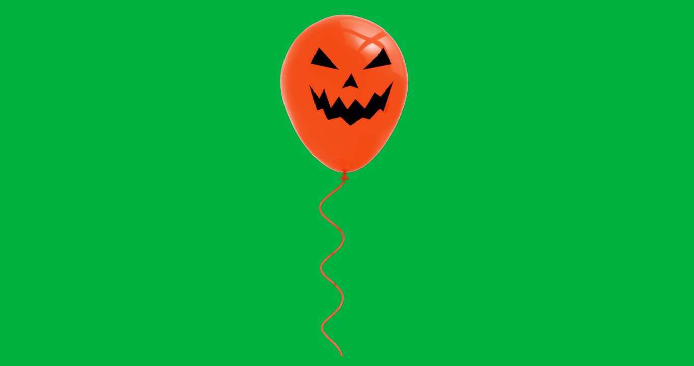 Palloncino arancione fluttuante con una faccia di zucca su sfondo trasparente per il marketing di Halloween.