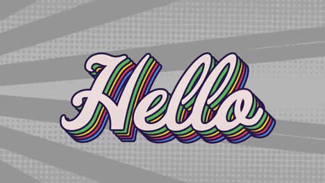 digital animation of hello text with rainbow shadow effect against grey radial background