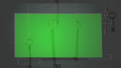 animation of mouse cursor clicking over green screen against social networks text and hanging keys