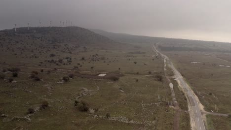 Panoramic View of a Rural Landscape with Wind Turbines
