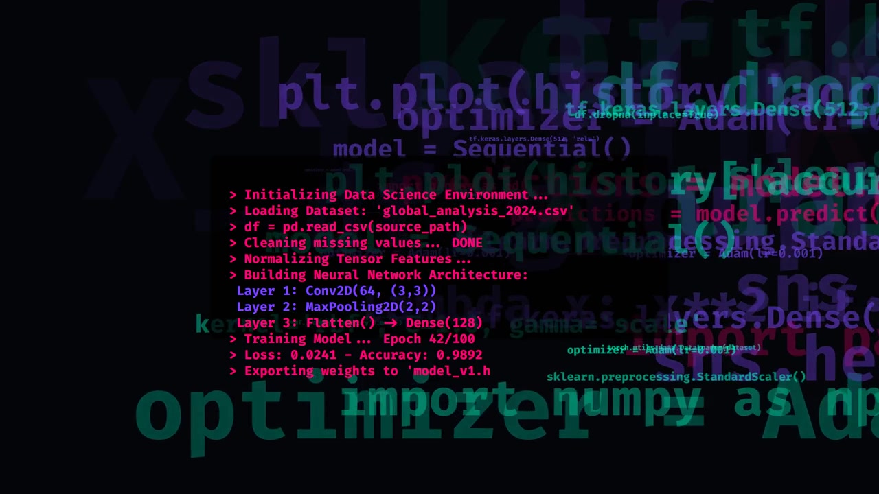 Data Science Neural Network Training Process on Computer Screen
