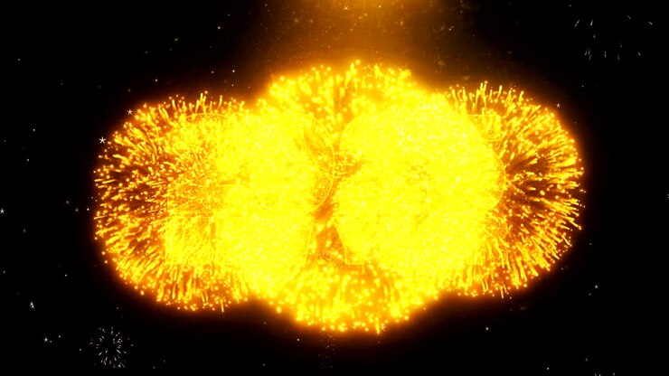 2025 New Year Text Wish On Firework Display Explosion Particles.