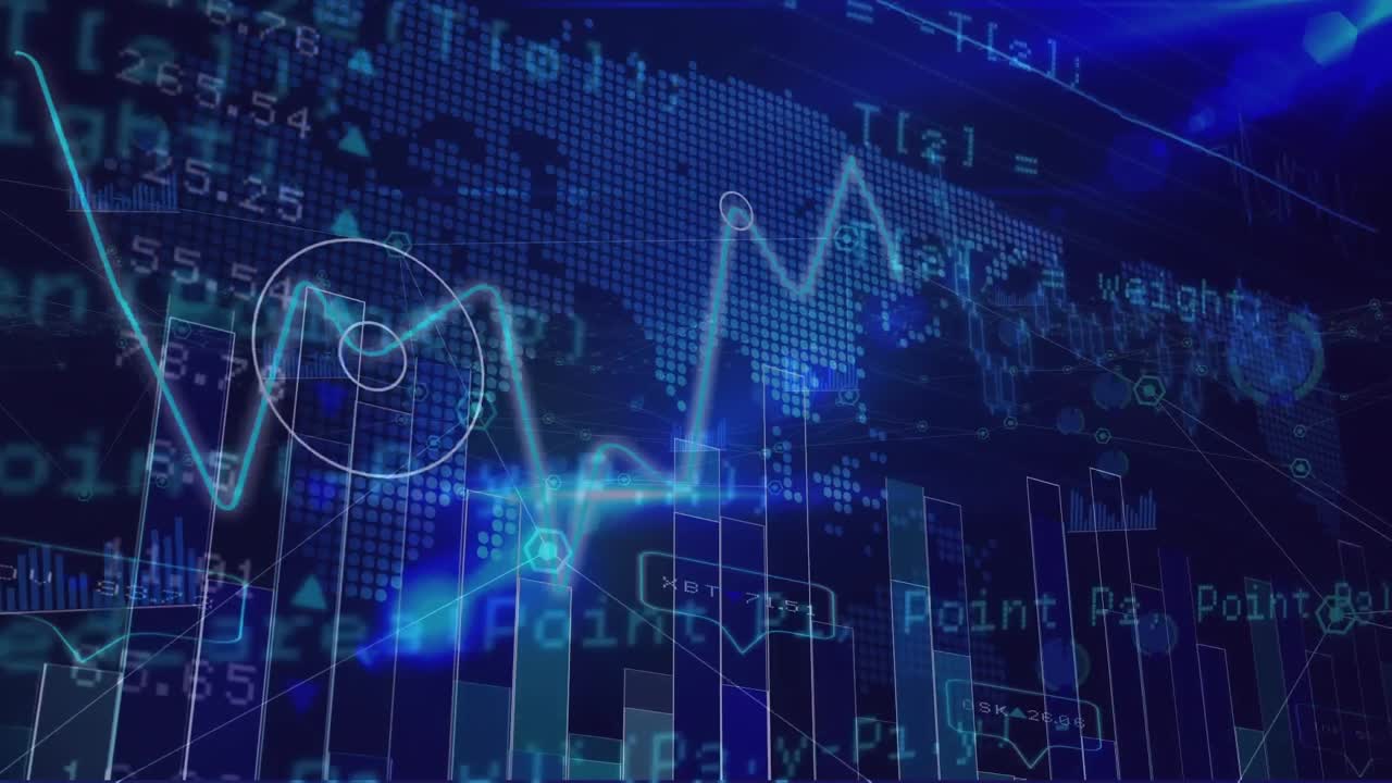 анимация обработки финансовых данных на карте мира