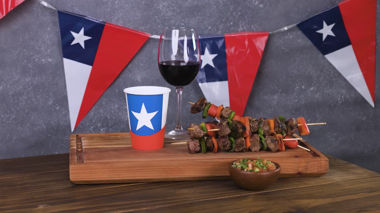 Chile Fiestas Patrias Chilean Flag Anniversary national day anticuchos wine glass grey