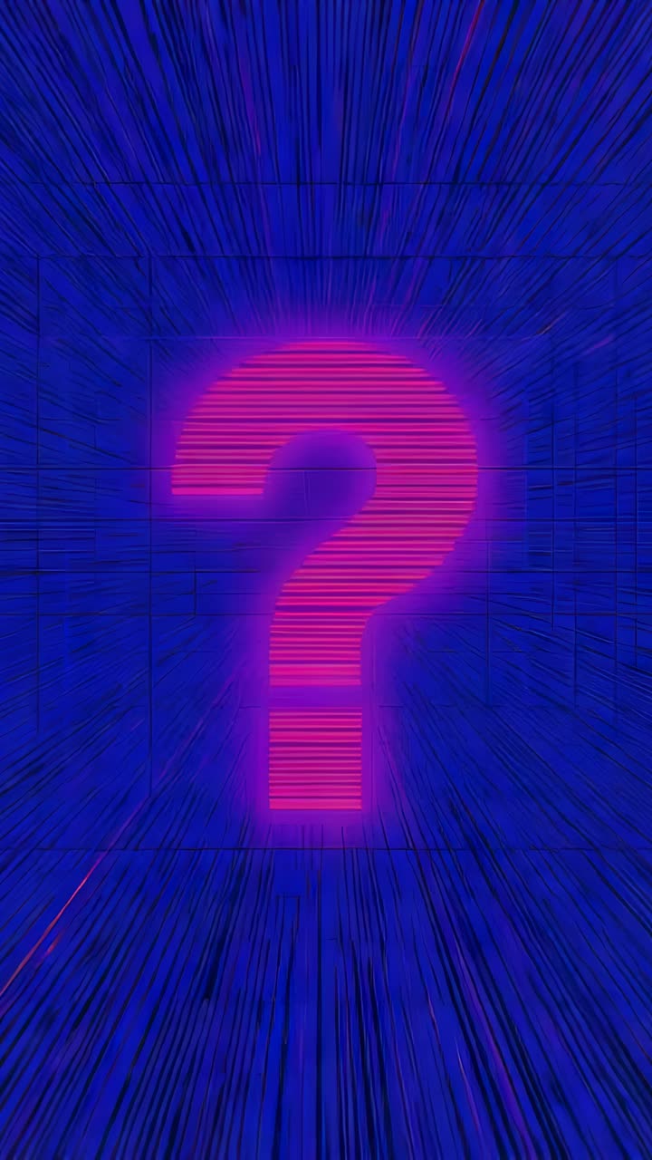 Vertical video: Starting animation neon ? pulsing pink halo and scanline bands for reveal in grid