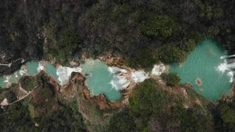 bird's eye of el chiflon waterfalls in the middle of the jungle of chiapas mexico