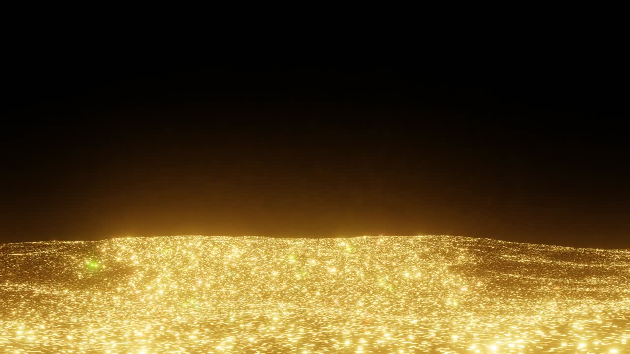 흑색 배경 앞에서 움직이는 황금빛 반이는 파동의 루프, 4k