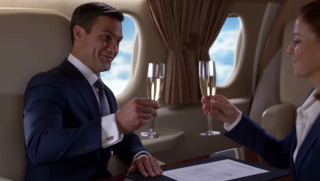 business meeting and agreement on a private jet
