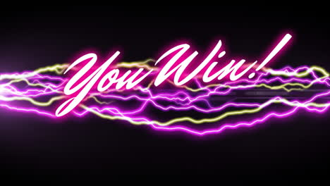 animation of you win text and neon pattern on black background