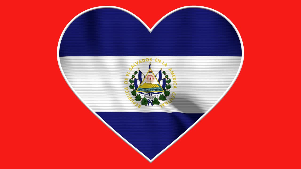 El Salvador Heart Love Flag Loop - Realistic 4K flag waving in the wind. Seamless loop with highly detailed fabric texture