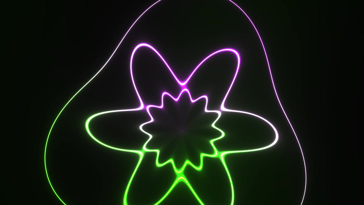 Loop di linee neon astratte luminose verdi e viola
