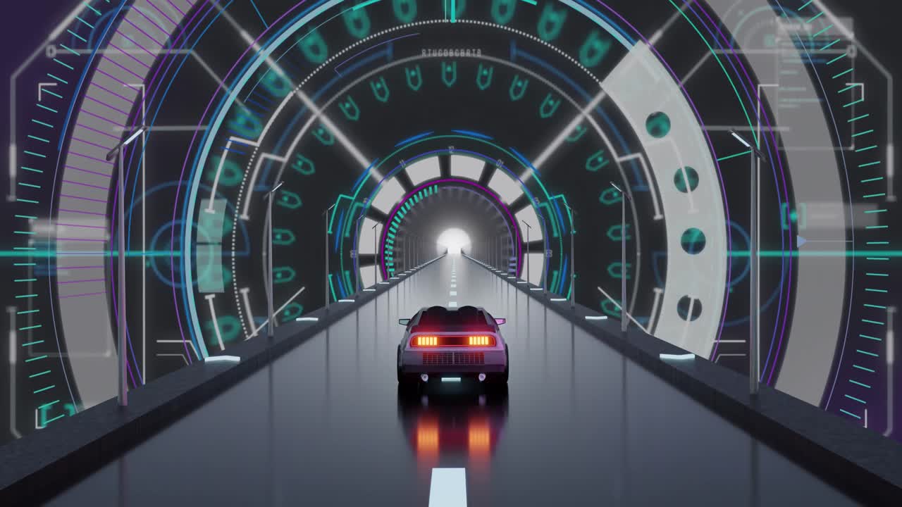 비디오 자동차 운전을 통해 바이너리 코딩을 가진 디지털 인터페이스의 애니메이션