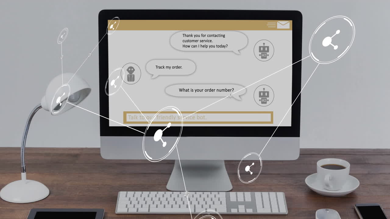 animación de la red de conexiones con iconos sobre todos los datos en la pantalla de la computadora