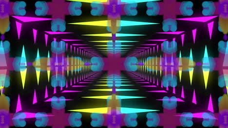 Kaleidoscopic-shapes-moving-hypnotically-on-black-background