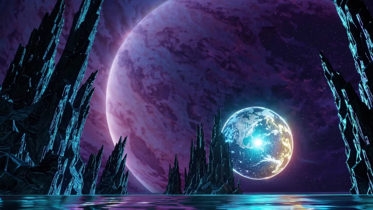 Alien Planet Landscape with Two Moons